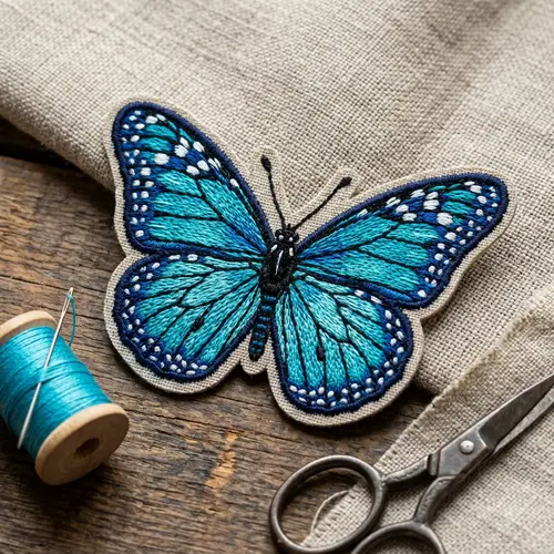 Cyan Butterfly Embroidered Patch - Beautiful Design
