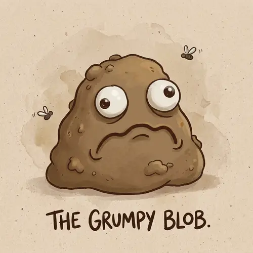 Ugly Poop Illustration - Funny Grumpy Blob with Googly Eyes