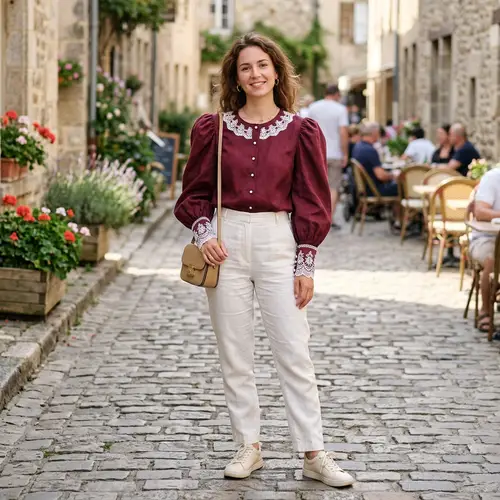 Wine Red Princess Sleeve Shirt Without Collar