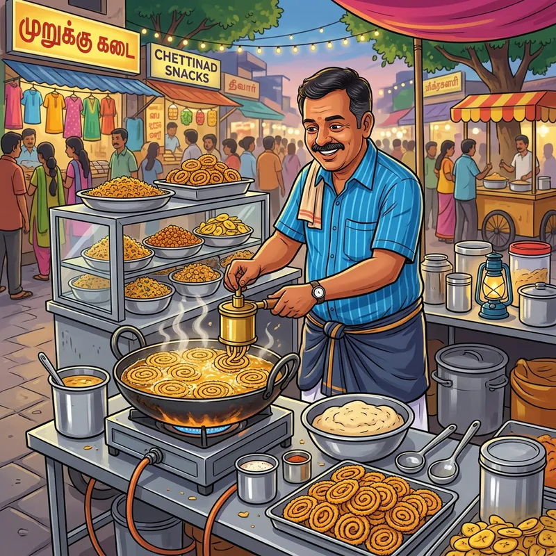 Joyful Outdoor Catering Scene: South Indian Savories