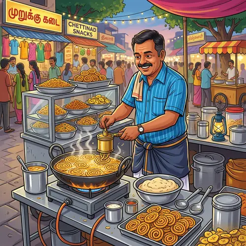 Joyful Outdoor Catering Scene: South Indian Savories