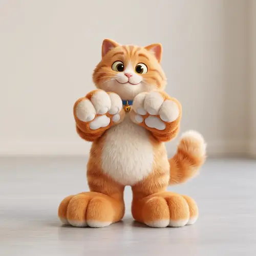 3D Cartoon Cat with Oversized Paws