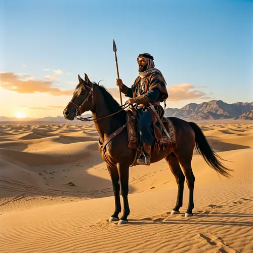 Middle-Eastern Man on Horse in Desert - Pre-Islamic & Islamic Era