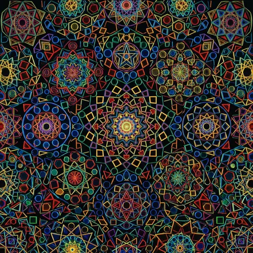 Vibrant Geometric Patterns on Black Background