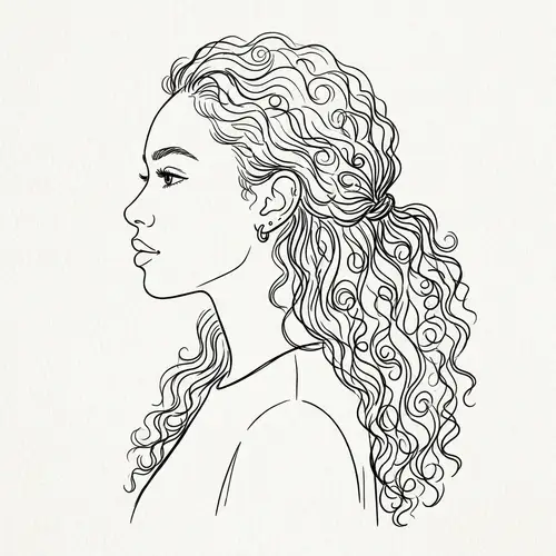 Young Afro-European Woman Line Drawing
