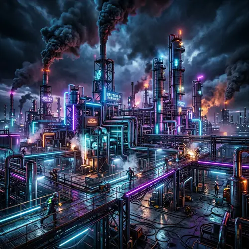 Dystopian Petroleum Refinery: A Cyberpunk Vision