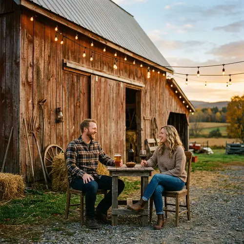Couple Enjoying Drinks Outside a Barn