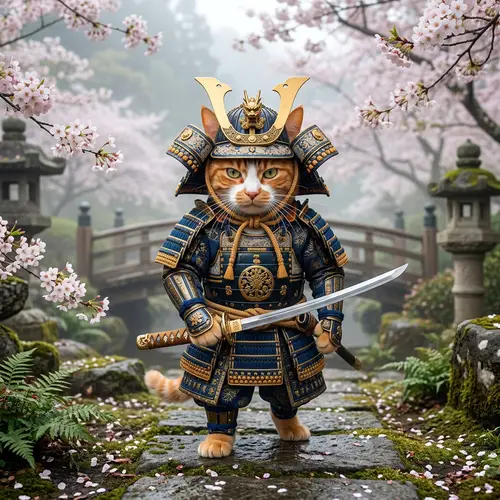 Samurai Cat - Vibrant Orange Feline in Ornate Armor
