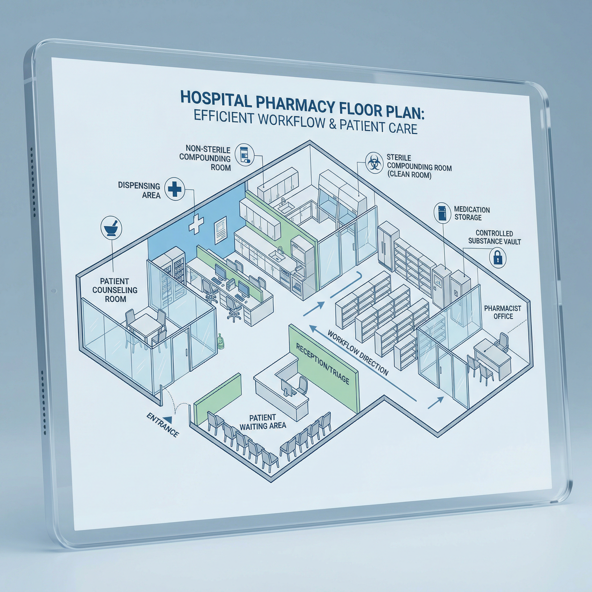 A pharmacist points to a “Body-as-a-City” poster during a patient education session at Harbor City General.