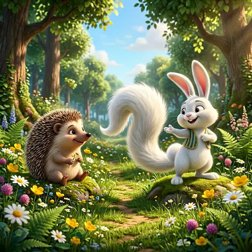 Proud White Rabbit & Friendly Hedgehog in 3D Art