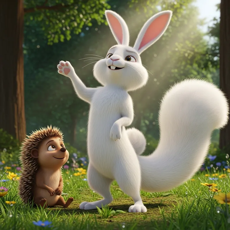 Proud White Rabbit & Friendly Hedgehog in 3D Art