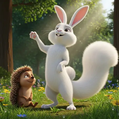 Proud White Rabbit & Friendly Hedgehog in 3D Art