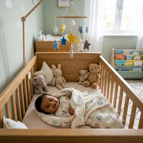 Healthy South Asian Baby in Cozy Blanket | Cute Nursery Decor