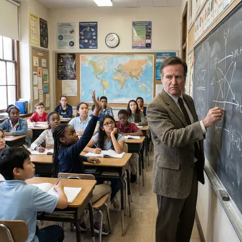 Diverse Classroom Scene: Dedicated Teacher Explaining Concept