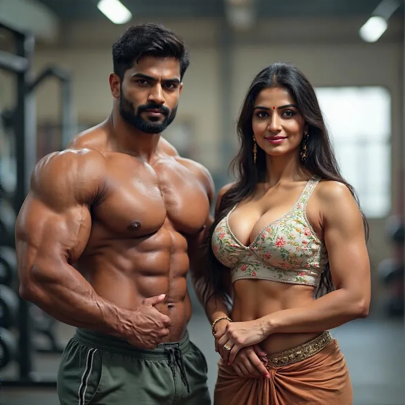 Indian Women Milf with Body Builder - Strong Beauty