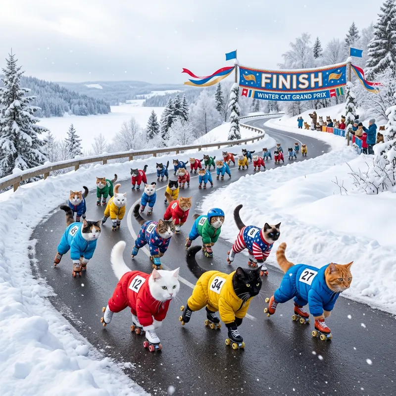 Cats in Snowsuits Roller Skating Fun