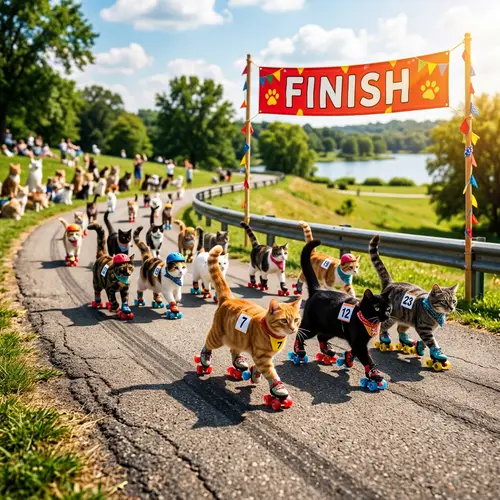 Cats Roller Skating in Summer Fun