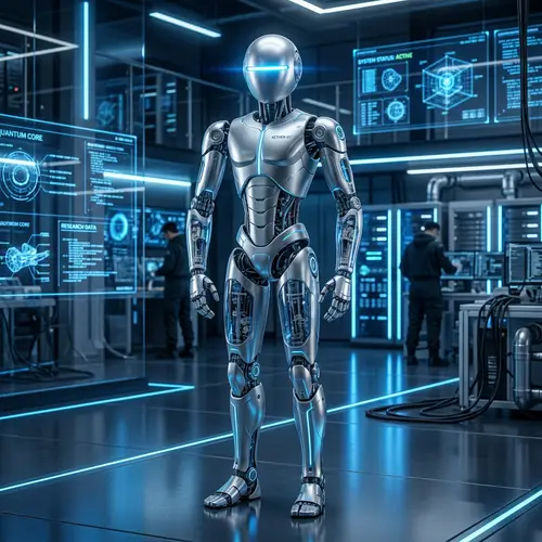 Futuristic Robot Design: Sleek Silver Robot with Glowing Blue Lights