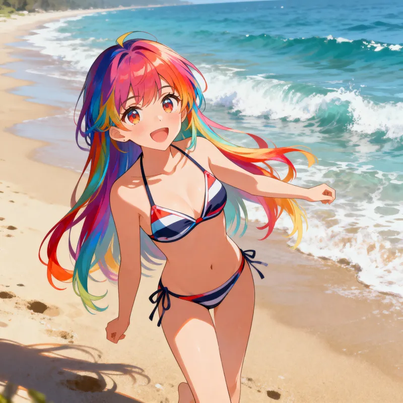 Cheerful Anime Character at the Beach