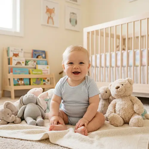 Adorable Caucasian Baby Smiling Joyfully | Cozy Children Decor