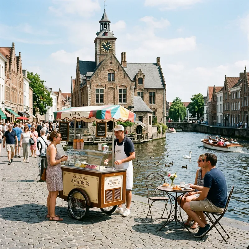European Old House by the Waterfront in Bruges on a Sunny Day