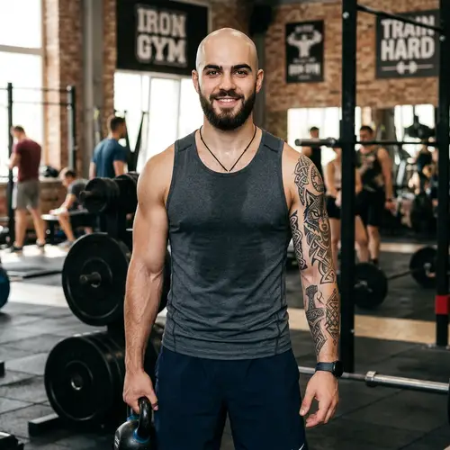 Athletic Bald Man with Facial Hair and Tattoo