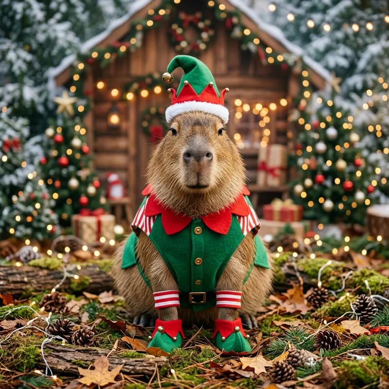 Capybara in an Elf Costume - Adorable Holiday Fun Capybara in an Elf Costume - Adorable Holiday Fun