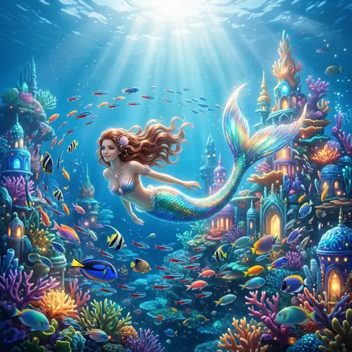 Enchanting Mermaid in Underwater Kingdom with Tropical Fish