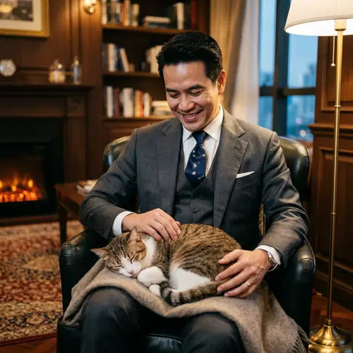 Sophisticated Man with Cat in Suit