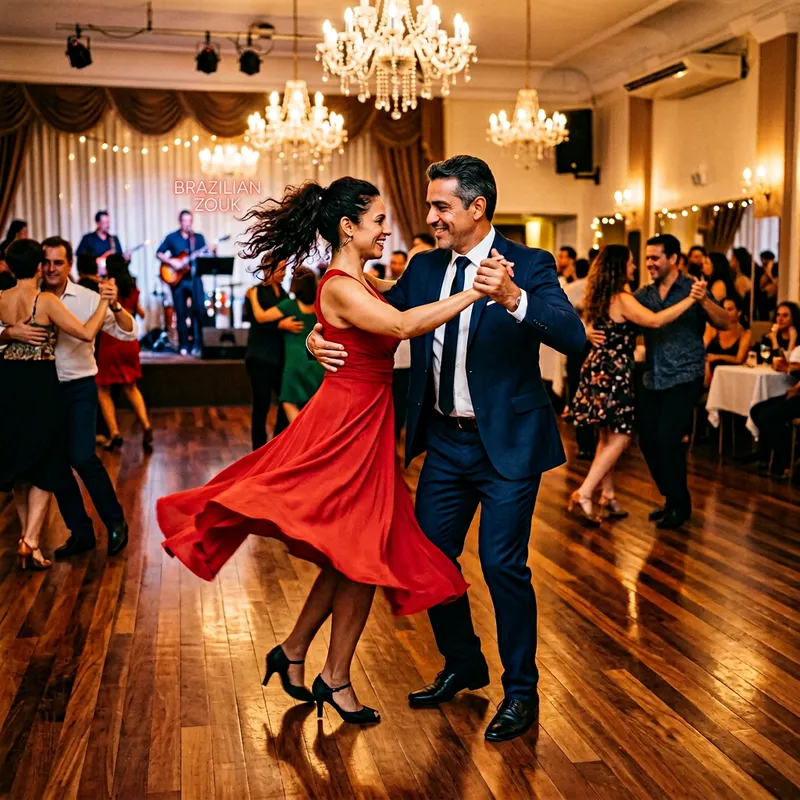 Passionate Brazilian Zouk Dance by Couple in Ballroom