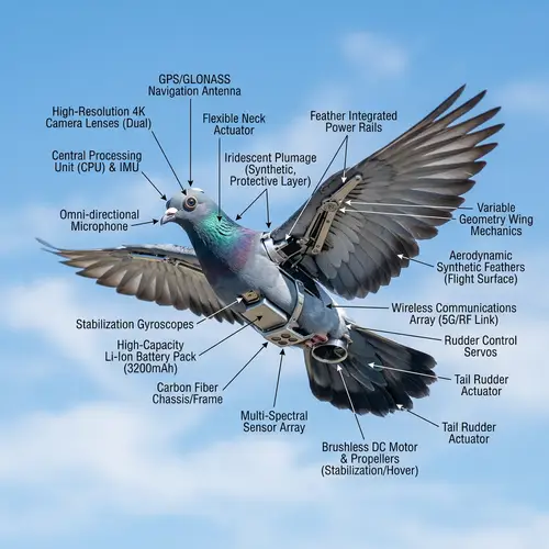 Stunning Pigeon Drone Illustration with Annotations