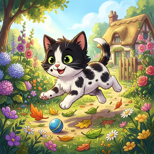 Charming Black and White Kitten Animation | Vibrant Visuals