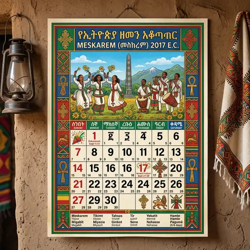 Ethiopian Culture Calendar with Unique Months and Days