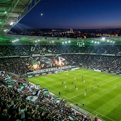 Borussia Mönchengladbach Stadium: Enthusiastic Football Match Scene