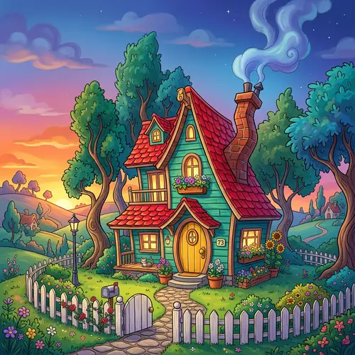 Colorful Cartoon House with Whimsical Design