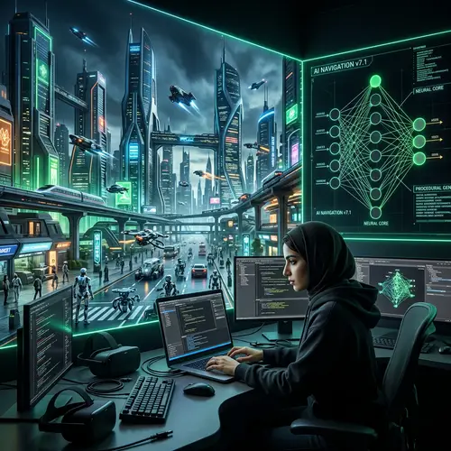 Futuristic Virtual World: Skyscrapers, Spaceships, Robots