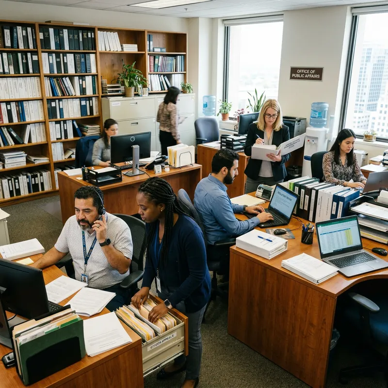 Diverse Public Administration Office Staff in Action