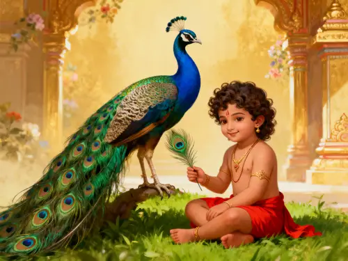 Murugan Child Photo with Peacock - Divine Blessings