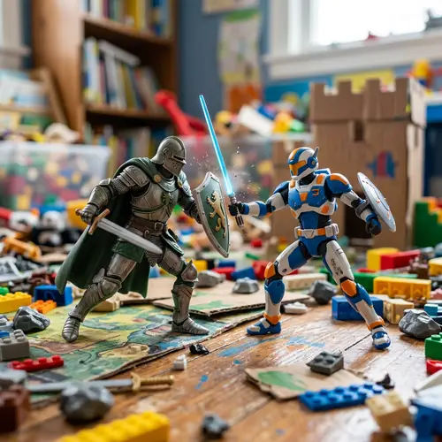 Playful Battle: Two Toy Figures Clash