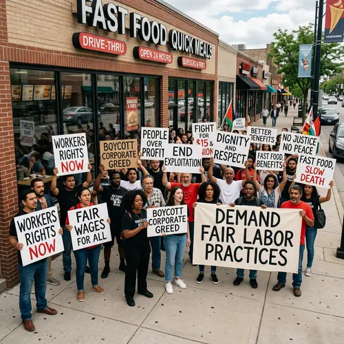 Peaceful Protest Outside Fast-Food Restaurant
