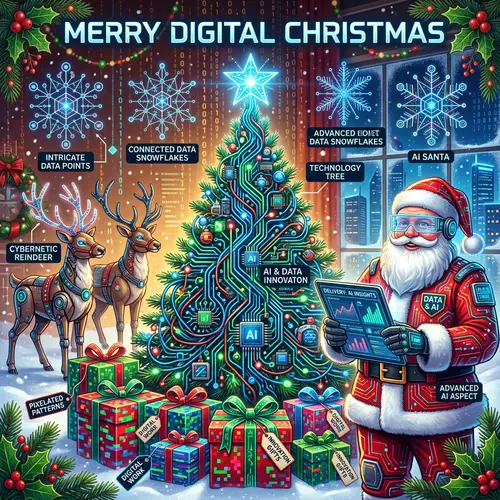 Digital Christmas Collage for AI and Data Company