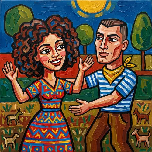 Primitive Art Depiction of Beautiful Curly-Haired Girl