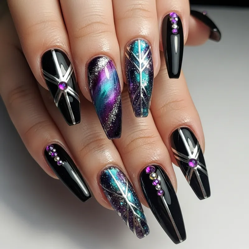 Black and Purple Acrylic Nail Design Inspiration