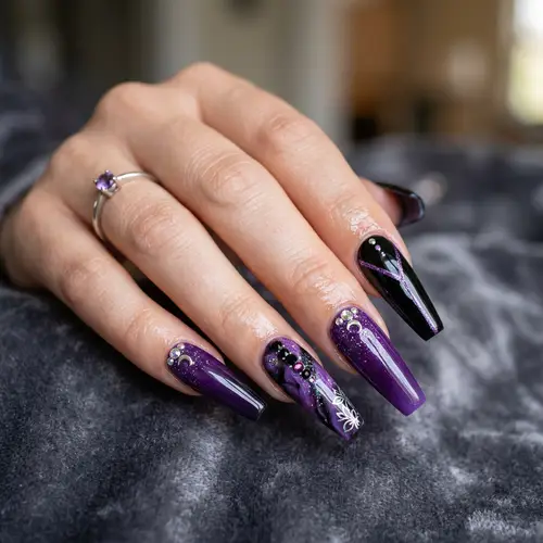 Black and Purple Acrylic Nail Design Inspiration