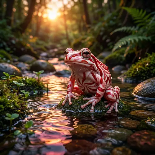 Hyper-Realistic Candy Cane Skin Frog in Nature