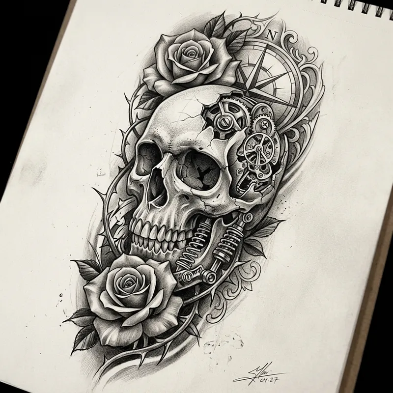 Intricately Shaded Superrealism Tattoo Sketch