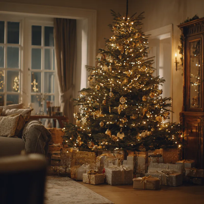 Cozy Christmas Tree in a Festive Living Room