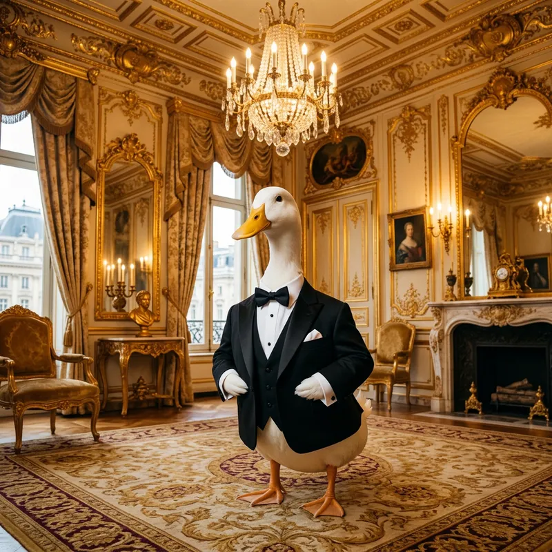 Handsome White Duck in Black Suit | Elegant Decor