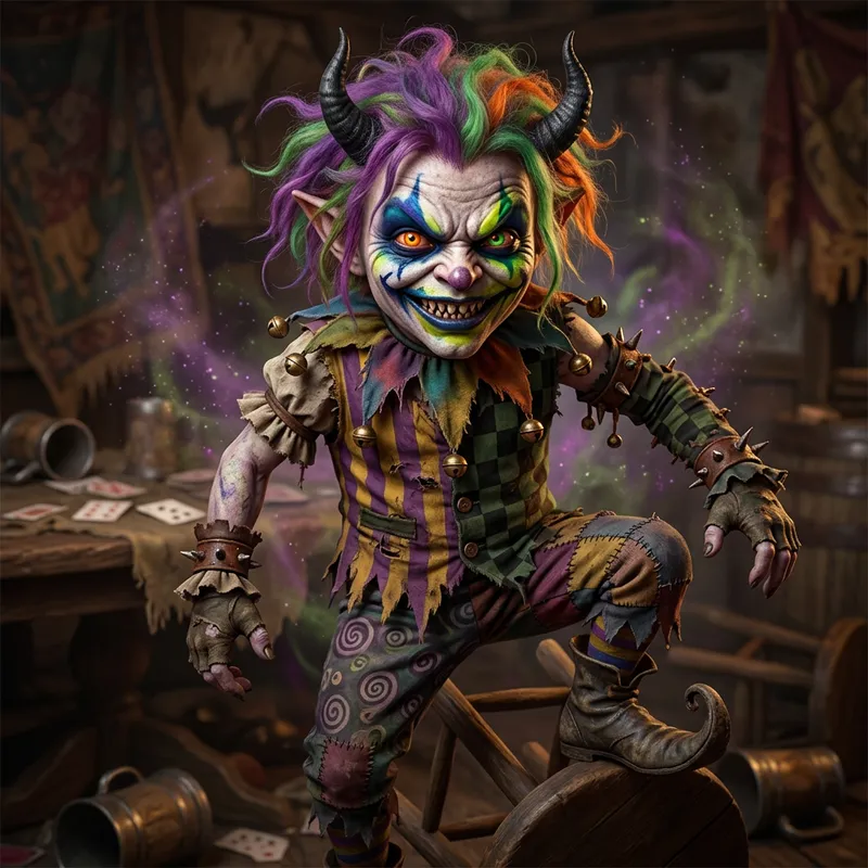 Jevil Demon - Chaotic Clown Entity with Dramatic Colors