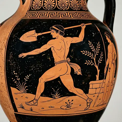 Greek Art Silhouette: Javelin Throw with a Shovel